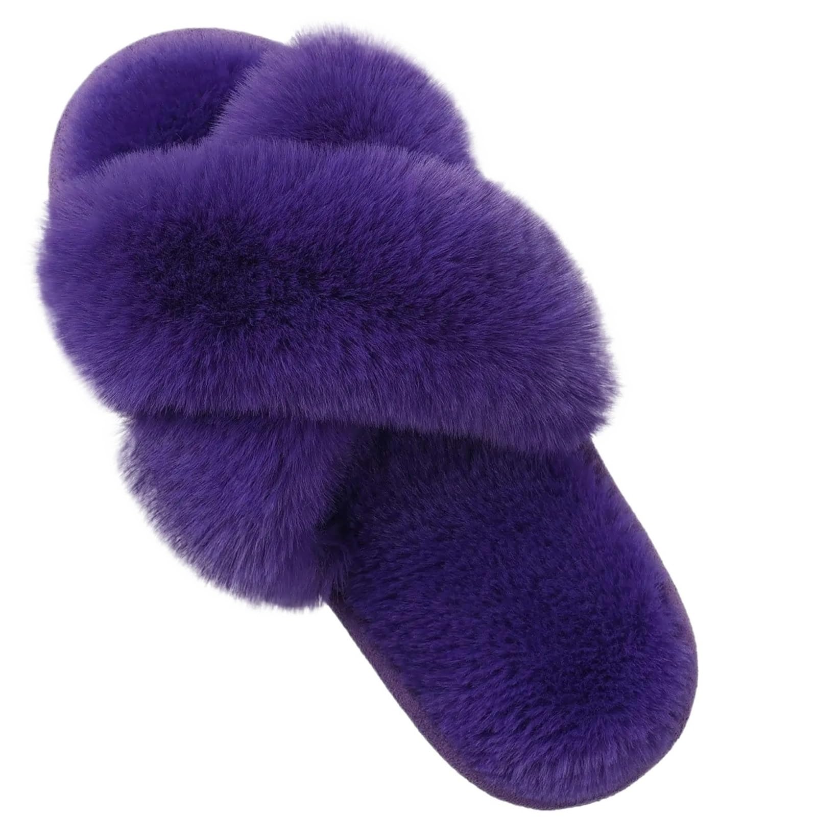 Zapatillas Esponjosas Cruzadas Zapatillas de casa mullidas for Mujer, Zapatos algodón Peludos con Punta Abierta for Interiores Invierno, Zapatillas Suaves y peludas Informales