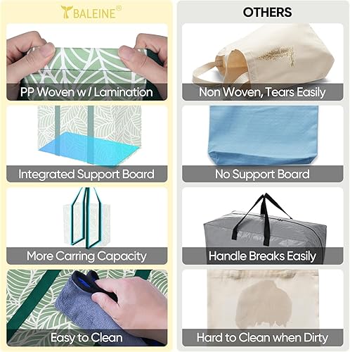 Miniatura 5 de BALEINE Paquete de 4 bolsas de comestibles reutilizables con parte inferior reforzada, bolsas plegables resistentes (follaje antiguo)