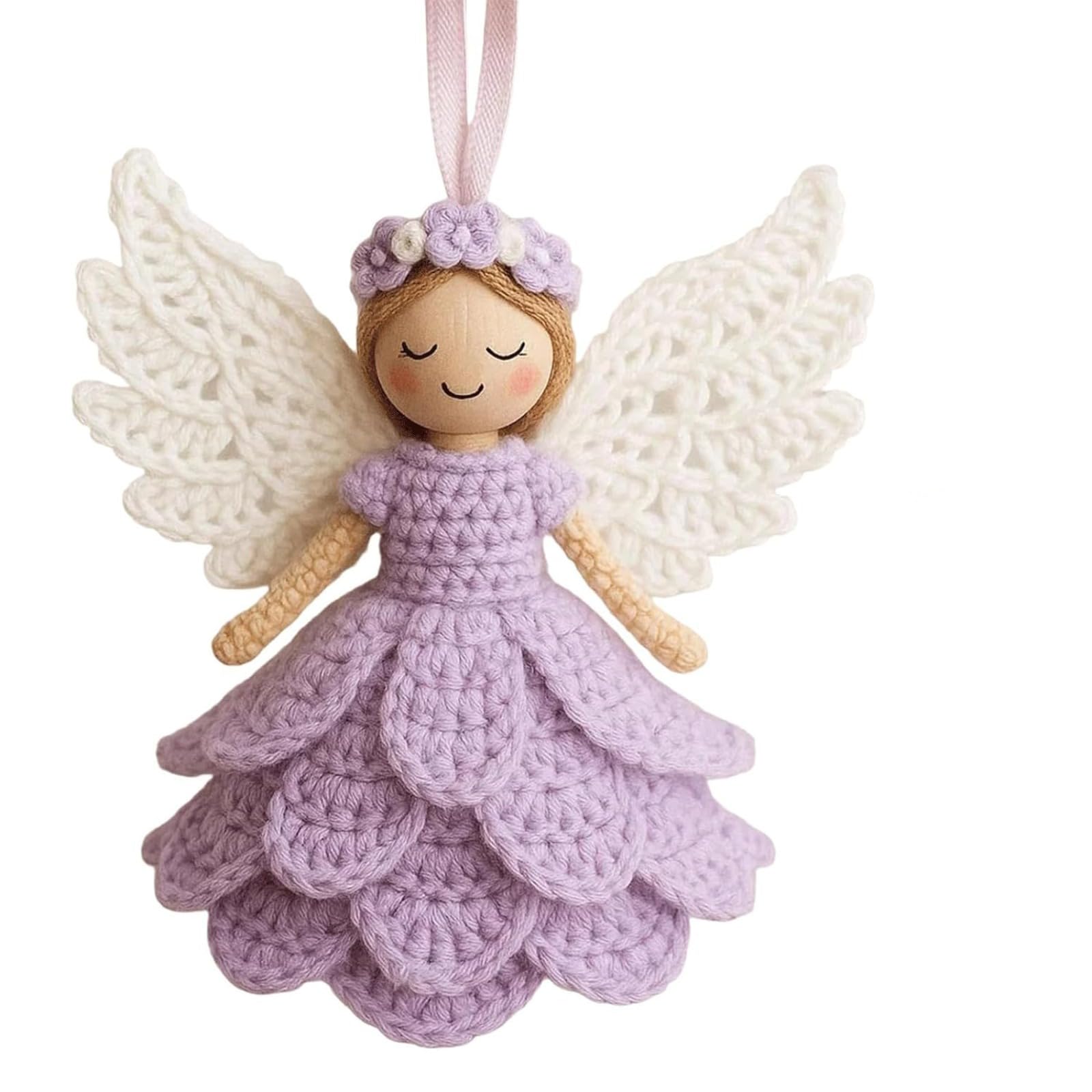 Bonito colgante de punto, llavero con adorno de hilo, kit de ángel de crochet para decorar. Kit de ángel de crochet para decorar el árbol de Navidad, kit para principiantes de hilo hecho a mano, colga