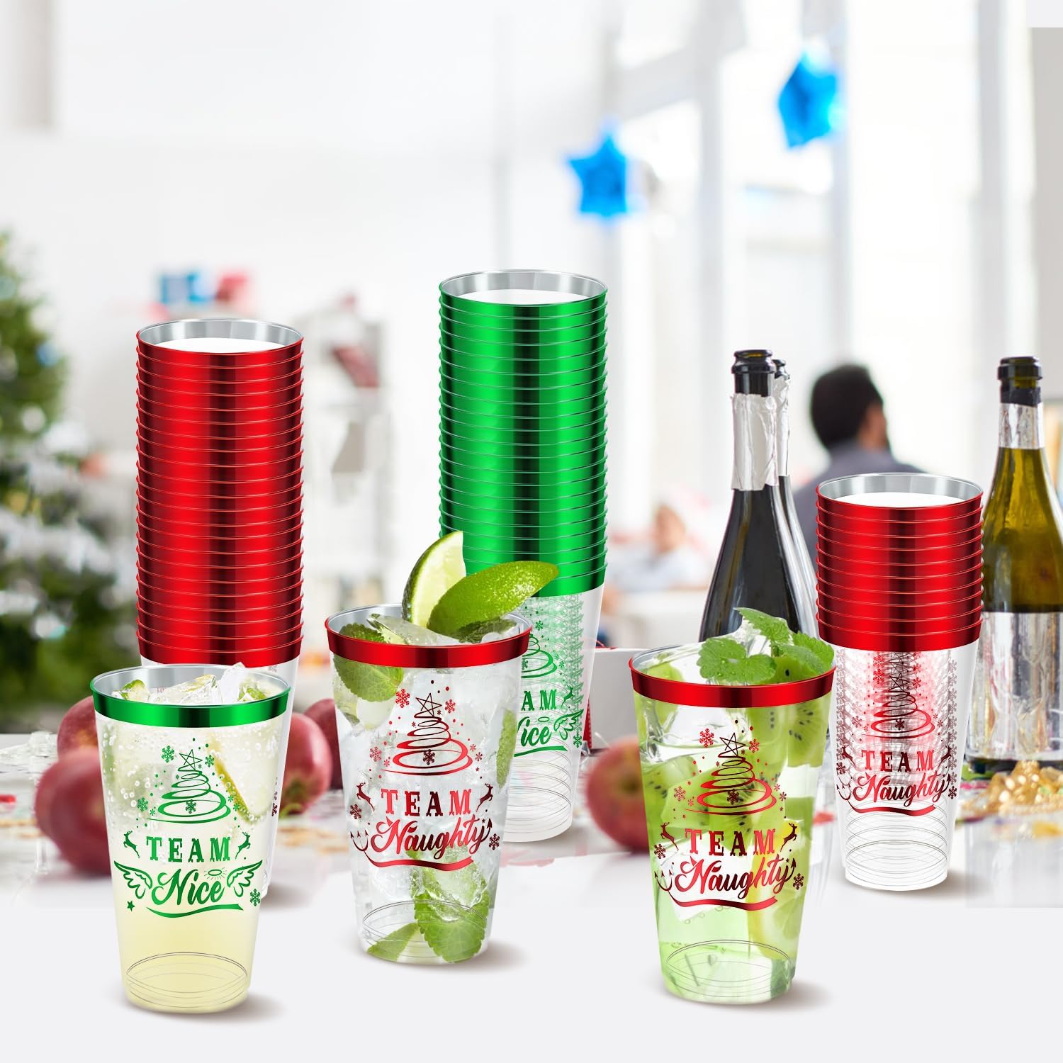 16 oz Christmas Party Cups - Large Capacity Merry Plastic Cup, Red and Green Edge Disposable Clear Cup for Xmas Cocktail Tasting, Eve Decoration (30 Pcs) - Image 7