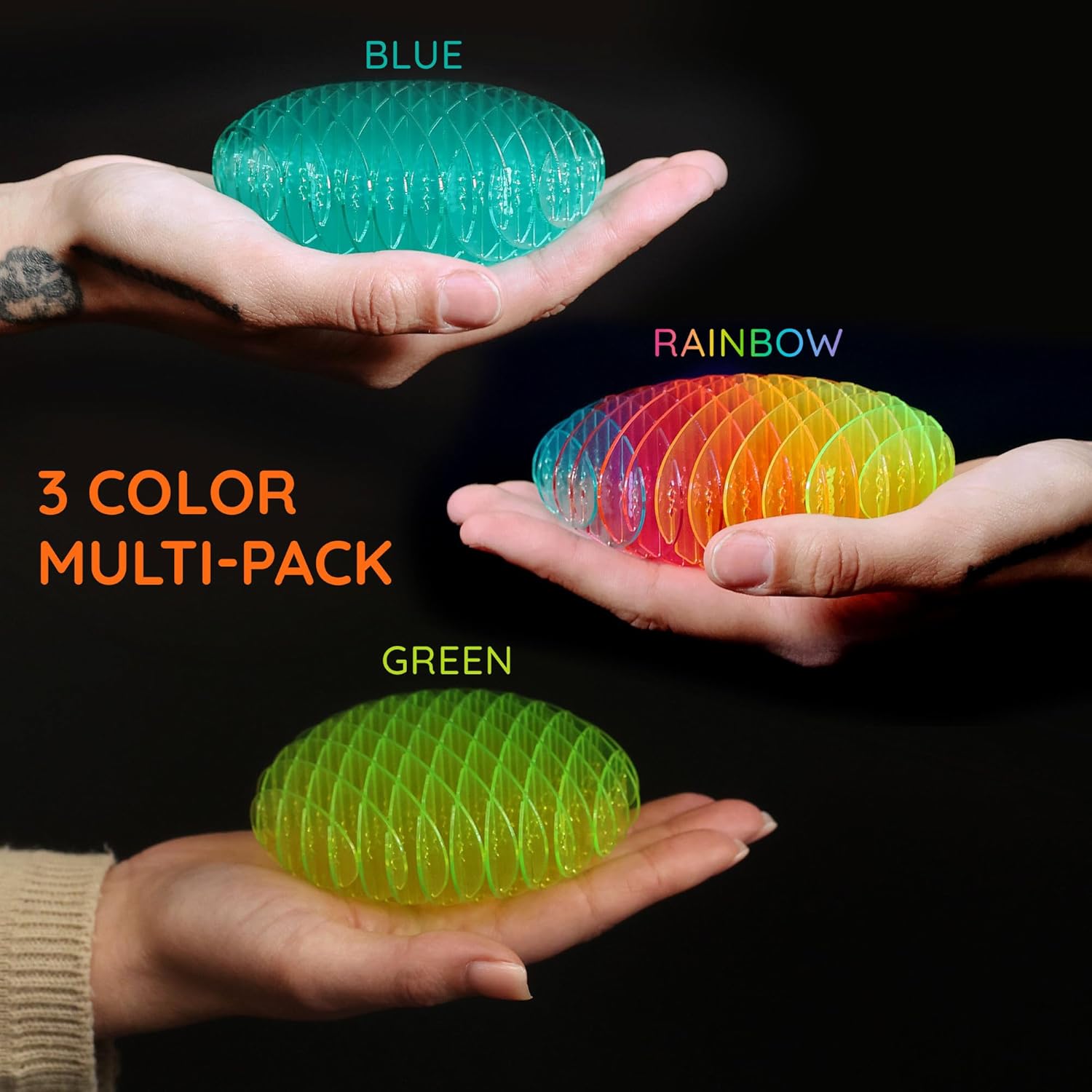 Morf Fidget Worm Toy - Desk Fidgets for Adults - Quiet Worm Fidget Toy Sensory Toys - Fun and Interactive Fidget Toy for Kids - USA Patent Pending Morf Toys (Green, Blue, Rainbow, Small | 3 Pack)