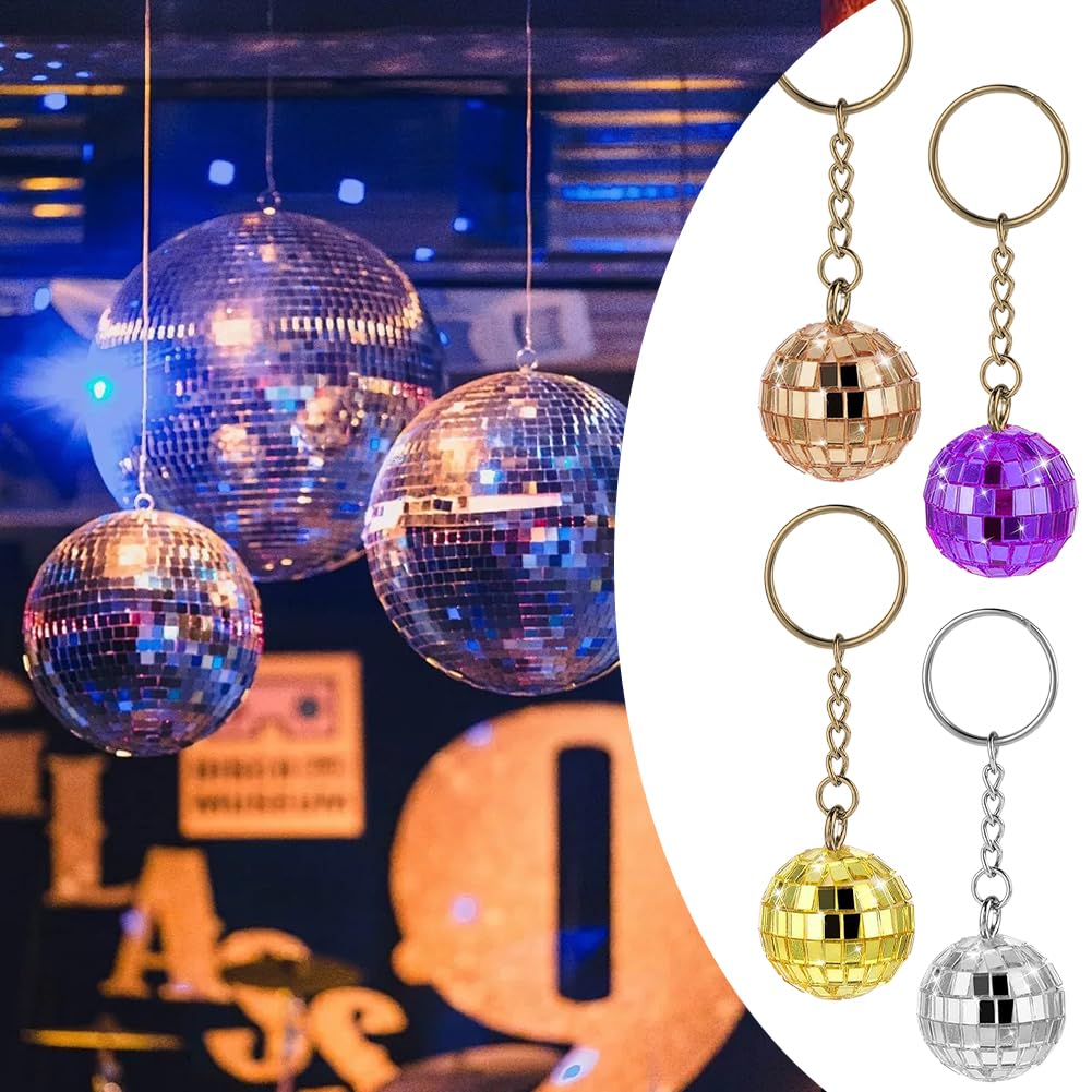 Portachiavi a Sfera da Discoteca - 16 Pezzi, Anni '70, Argento a Specchio, per Halloween, Natale e Feste