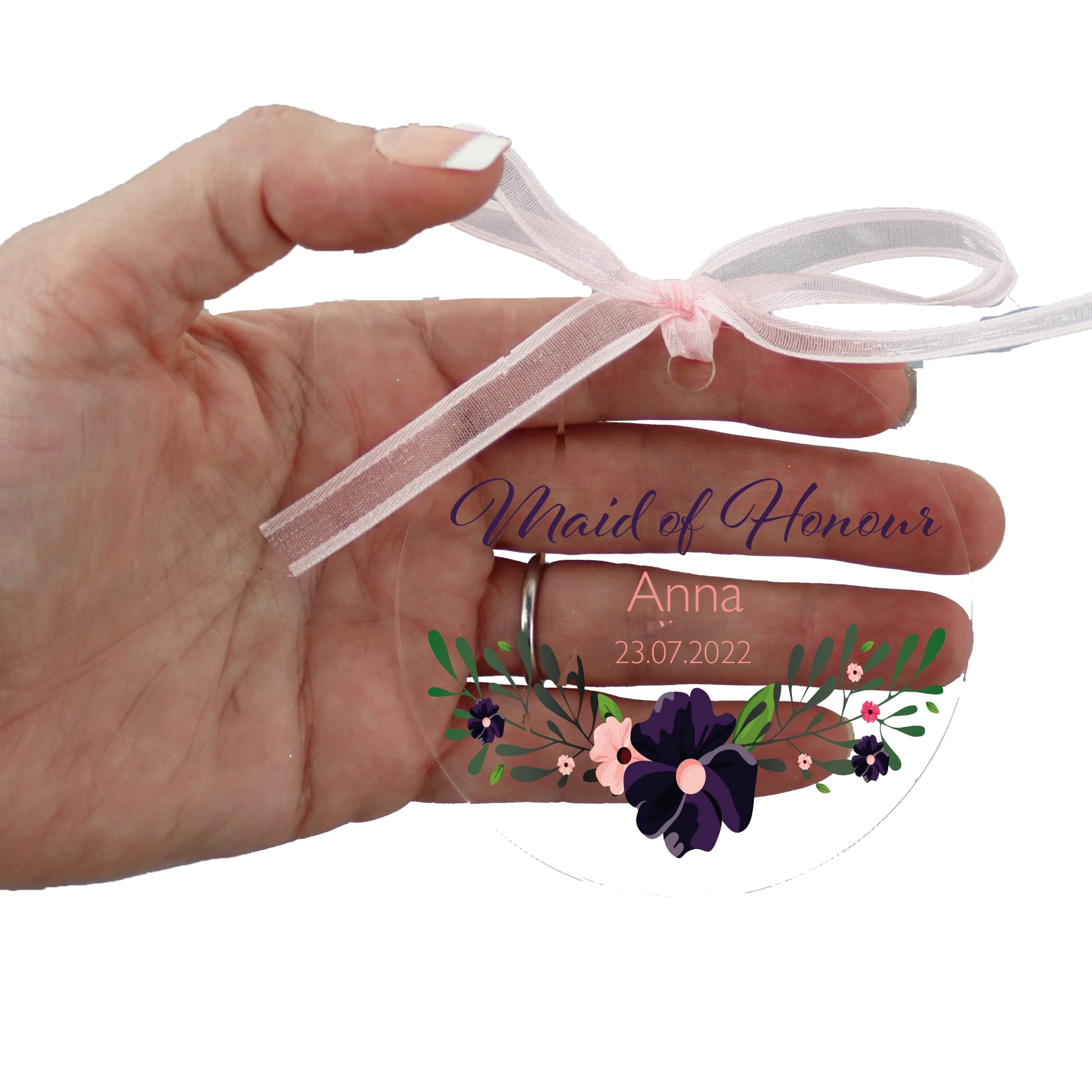 Personalised Clear Wedding Hanger Tag Purple | Wedding Bridal Party Gifts | Wedding Hanger Tags Personalised Bridesmaid Mother of the Bride