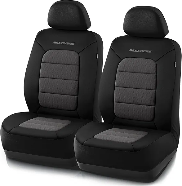 Skechers Memory Foam Seat Covers,Thick Cool Touch Fabric Seat Covers,Slip-ins Front Seat Covers,Airbag Compatible,Automotive Comfort Protection for Most Cars,Vans,Trucks,SUV,Floor Grey