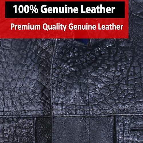 Miniatura 30 de SOA - Chaleco de motocicleta para hombre, piel de búfalo de alta calidad, armadura trasera, bolsillos interiores, chalecos de club de motociclista,