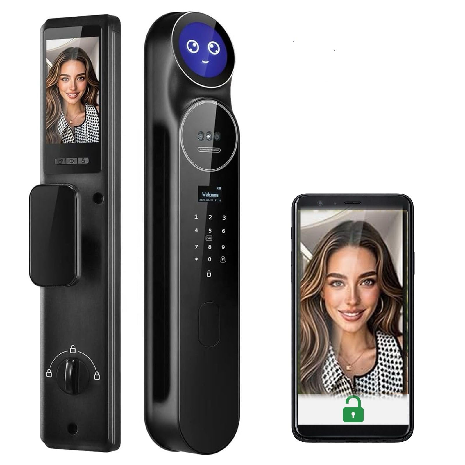 Zonixtec 3D Face Recognition Smart Door Lock with Camera: AI Voice commandes, Video Intercom, Palm Vine, Tuya App Access, Biometric Fingerprint& Keyless Entry, Heavy Duty, Aluminum, for Home & Office