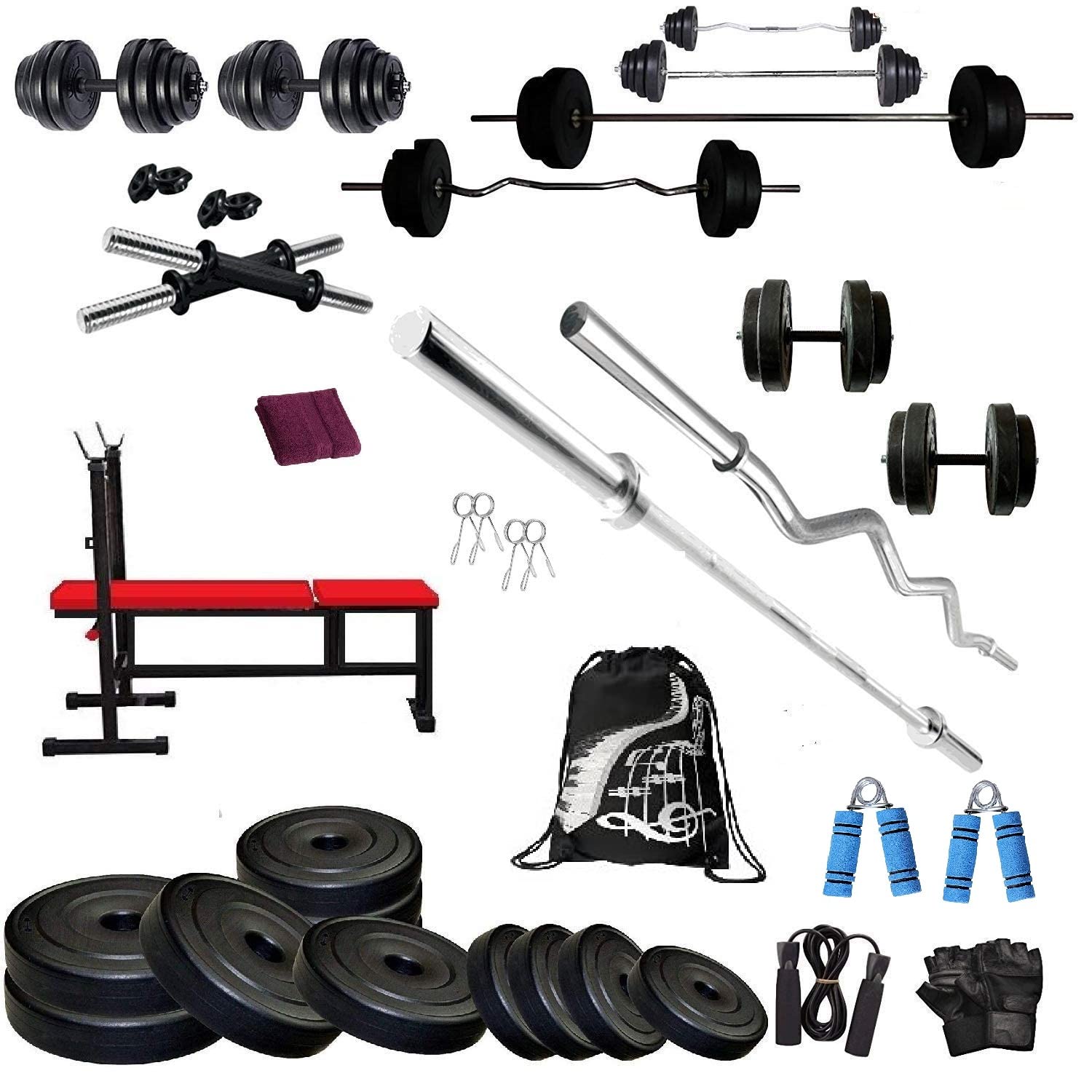 Bodyfit 45 kg Home Gym,2 Dumbbell Rods, 2 Rods(1 CURL), 3 in 1 (i/d/f) Bench,Gym Bag-picture-28