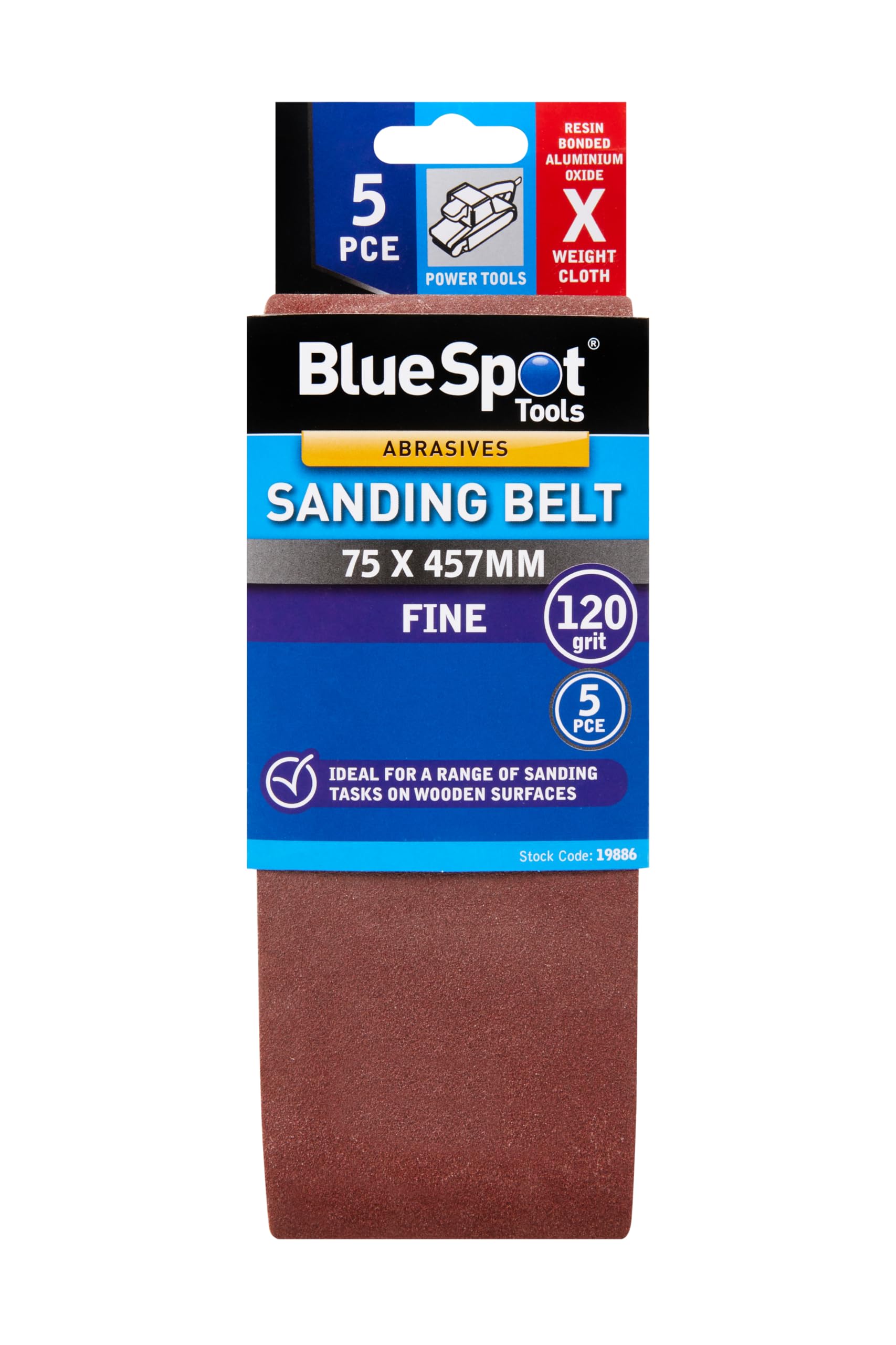 Blue Spot Tools Brown 5 Pce 120 Grit 75 X 457Mm Sanding Belt