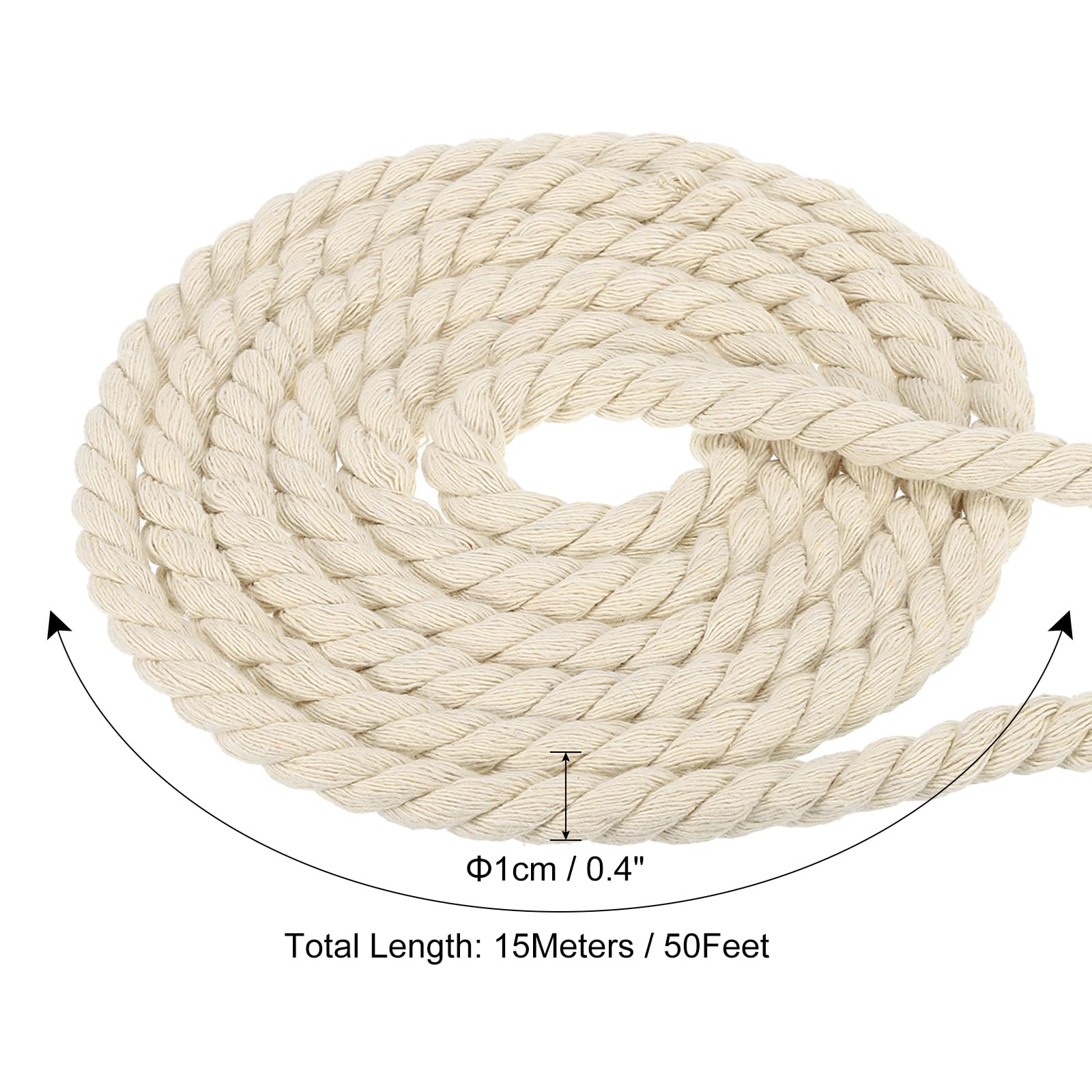 PATIKIL 1/2 Inch x 50ft Natural Twisted Cotton Rope 3 Strand Strong Thick Cotton Rope Tug of War Rope for Railings Crafts Home Decor White - Image 2