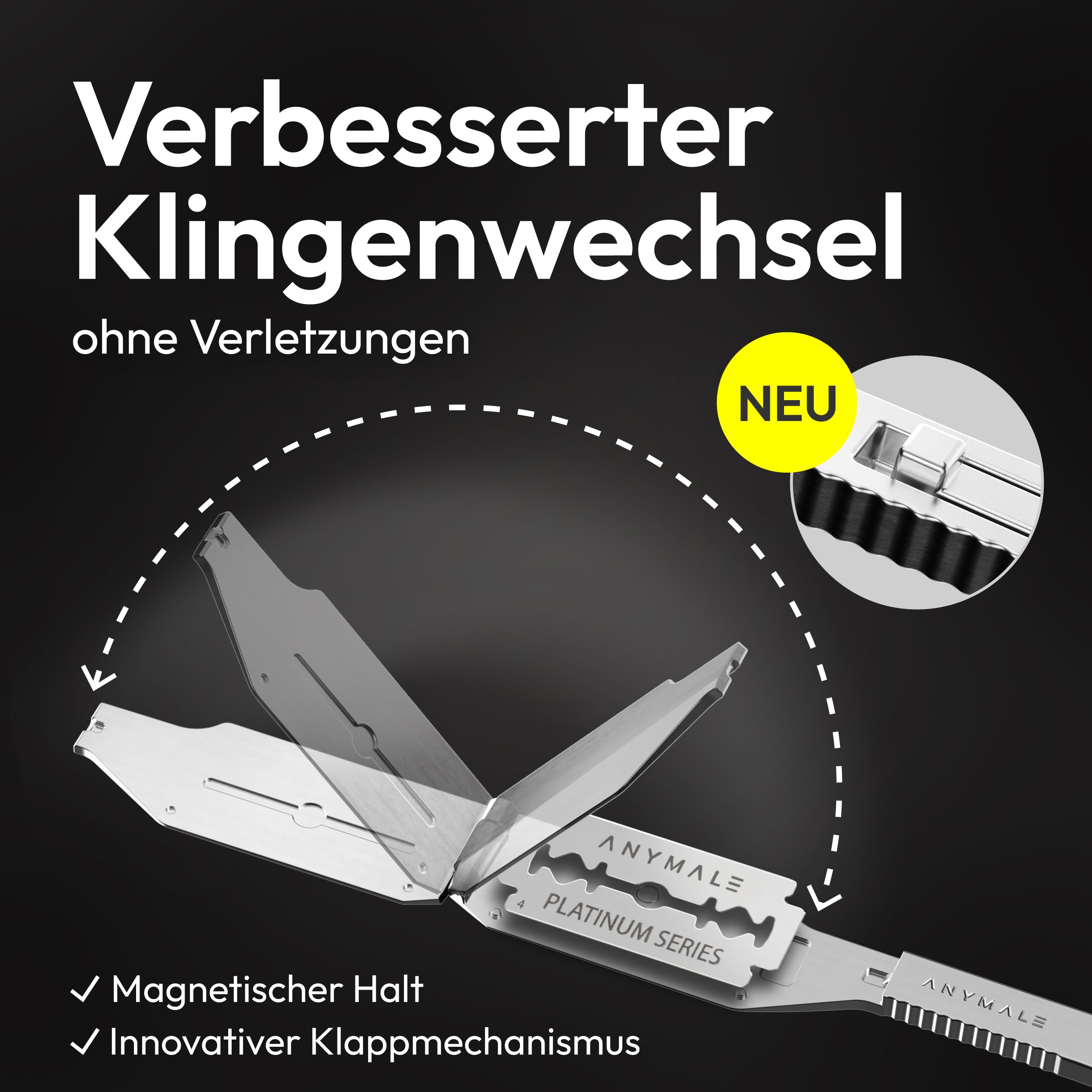 Premium Rasiermesser mit Wechselklinge "The Edge" für Herren Griff aus Sandel-Holz - Straight Razor Bart & Konturen inkl. 5 x Klinge - Edelstahl Barber & Friseur Nass-Rasierer Bartmesser Set