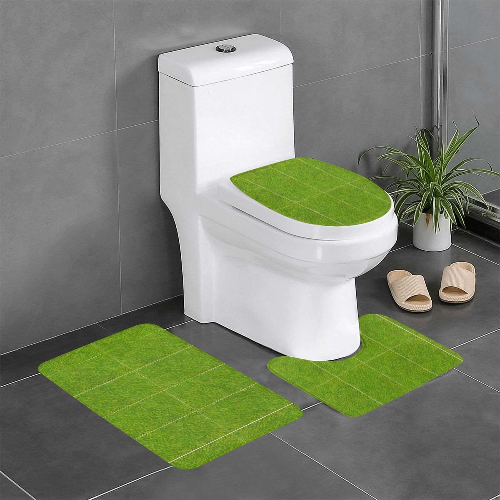 Tapis de bain antidérapants et absorbants lot de 3 Green Grassland