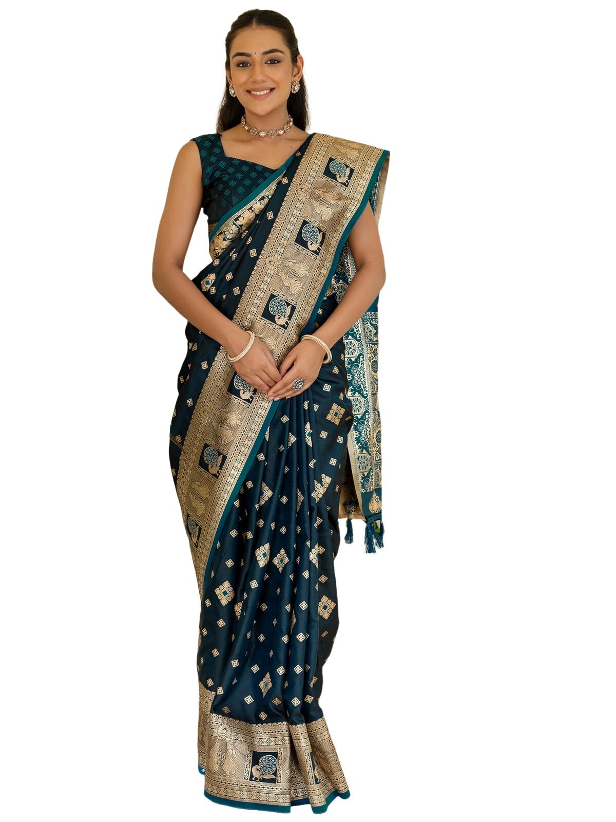 satrani Women's Banarasi Silk Saree with Unstitched Blouse-picture-30