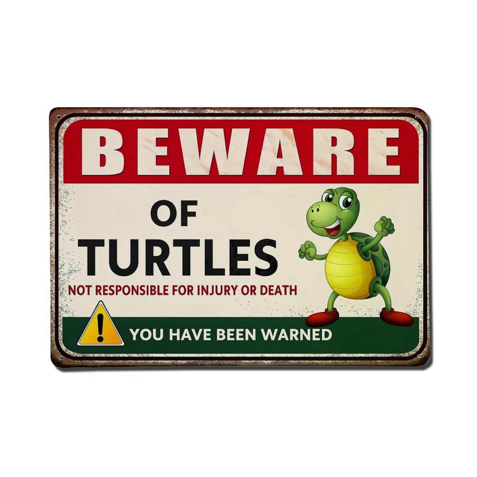 Beware Of Turtles Sign Pattern Retro Metal Tin Sign, Vintage Decor Art Poster for Bar, Home, Man Cave, Kitchen, Laundry Room Gift 8x12Inch