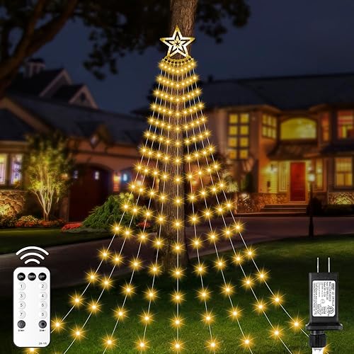 Miniatura 8 de Luces de estrella para decoración de Navidad al aire libre, 11.48 pies, 350 luces LED de árbol de cascada con 8 modos de temporizador, control