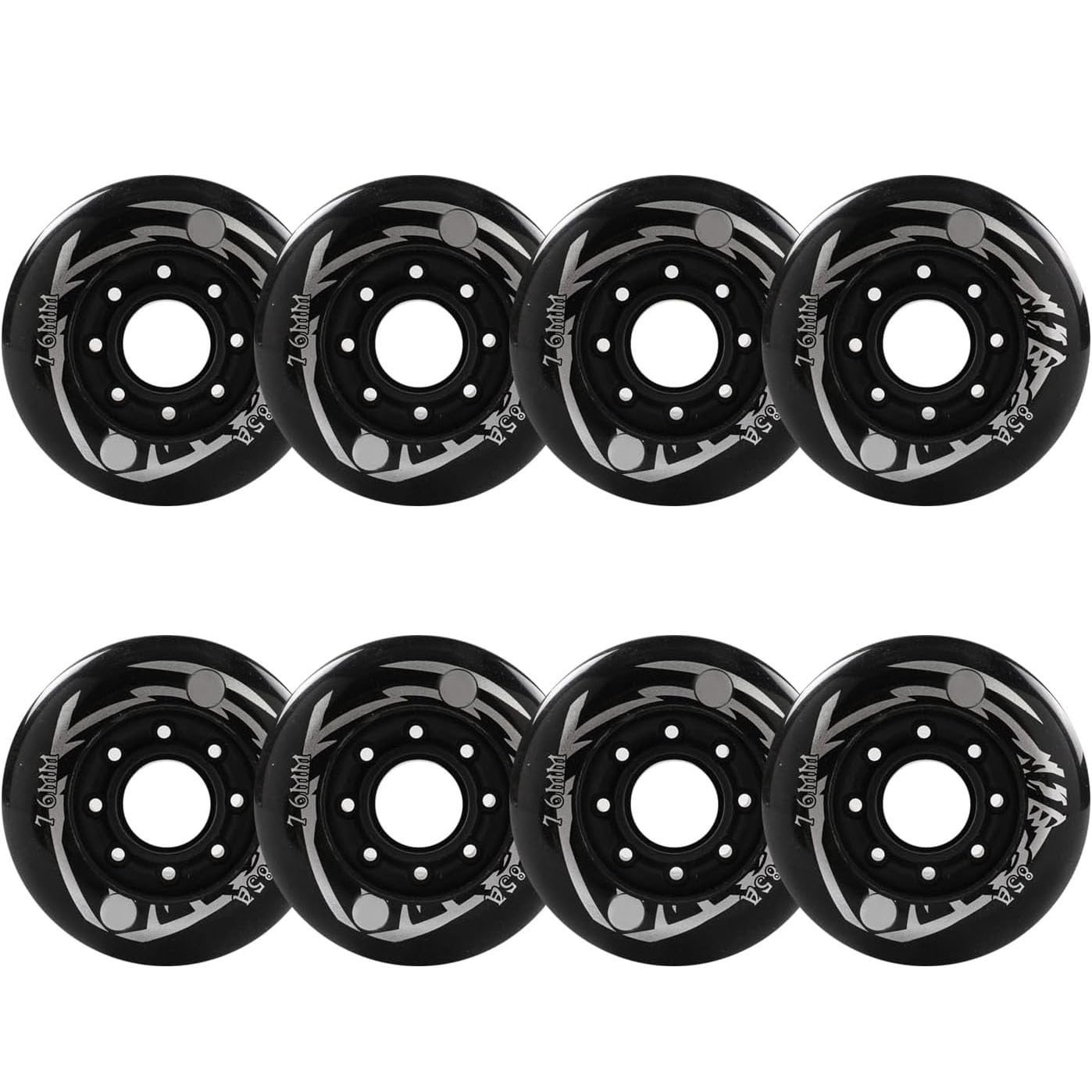 Roues de Patins à Roues alignées 72 mm/76 mm/80 mm, dureté 85A, pour Roues de Rechange de Hockey en Ligne en extérieur, Lot de 8, Noir Argent, 76 mm