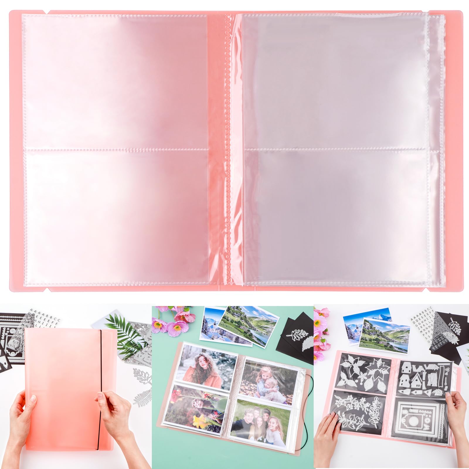 20 Pages / 80 Pockets Stamps and Dies Storage Album Book Organizer Folder Plastic Large Sticker Photo Storage Bags for Cutting Dies Stencil Stamp Crafts DIY Scrapbooking 7x5.1inch/Pocket (Orange)