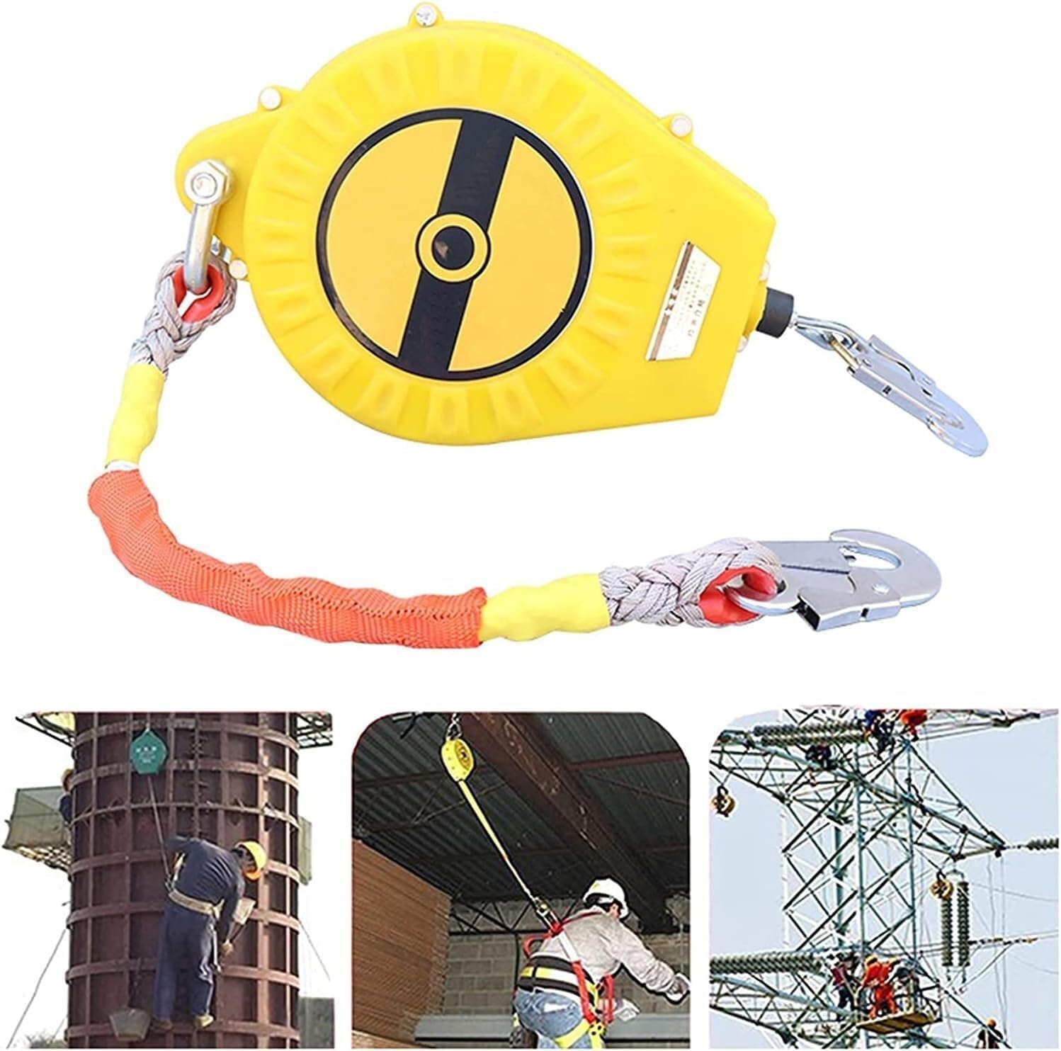 Samozwijająca się Lifeline, smycz amortyzująca wstrząsy do ochrony przed upadkiem, kabel 7 m, maksymalne obciążenie 150 kg, idealna do pokryć dachowych i bezpieczeństwa konstrukcji