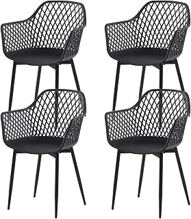 Silla de Comedor Juego de 4,Sillas de Comedor Silla con Reposabrazos Silla de Plástico Comedor, Negro