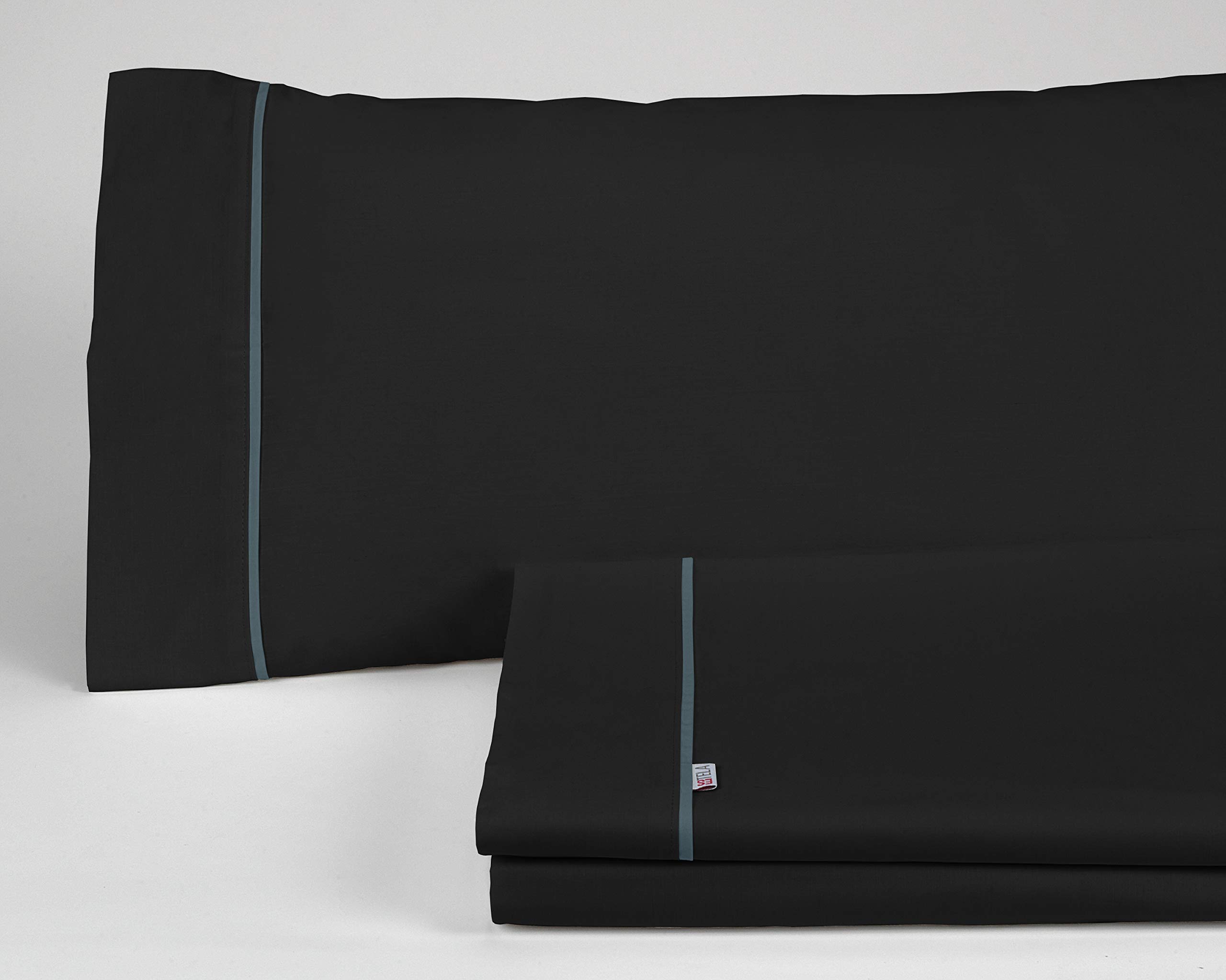 Juego de sábanas liso color negro Cama de 135/140 (3 piezas) -50% algodón / 50% poliéster - 144 hilos. Gramage: 115