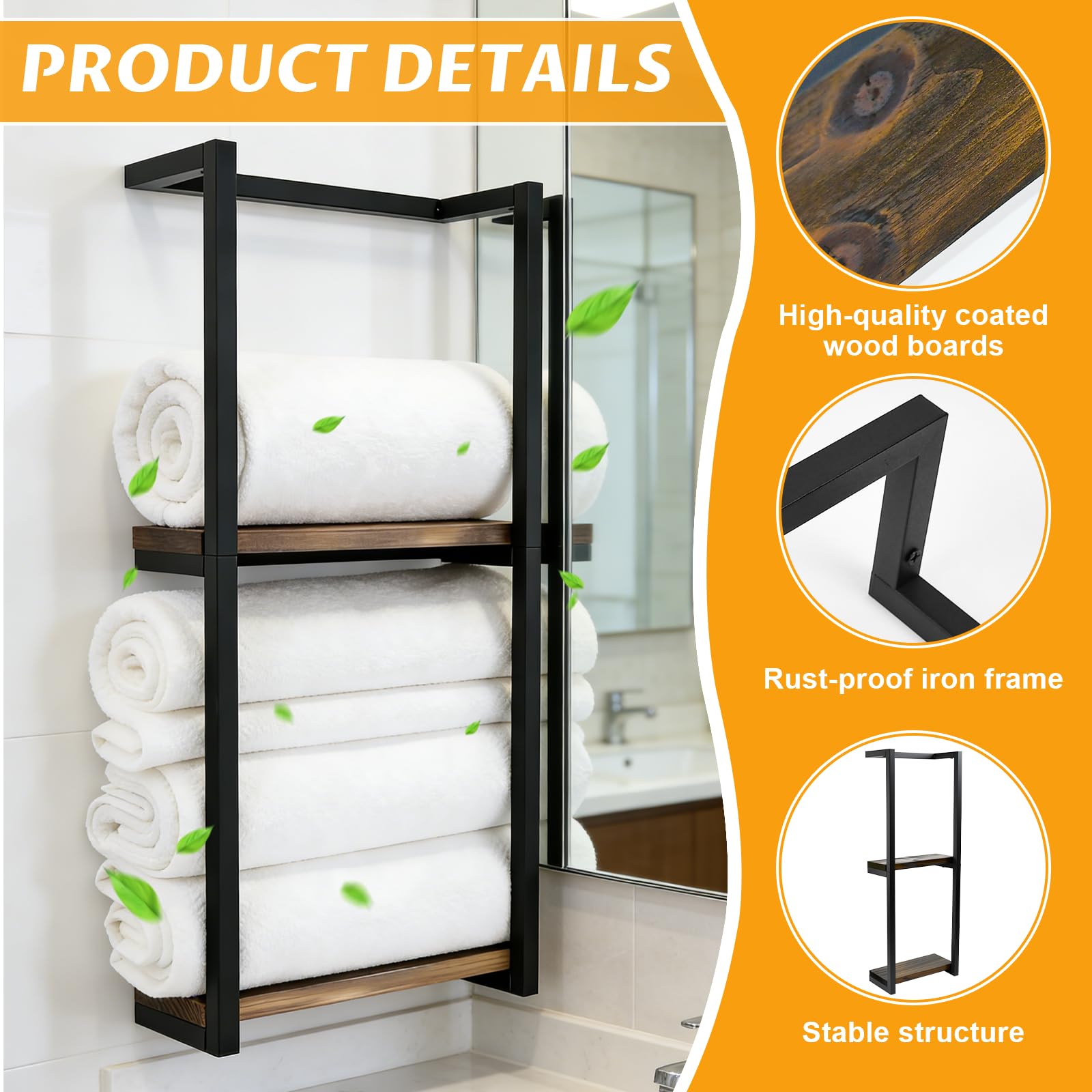 Toallero de Pared con Estante,Toallero de Baño Estante de Baño
