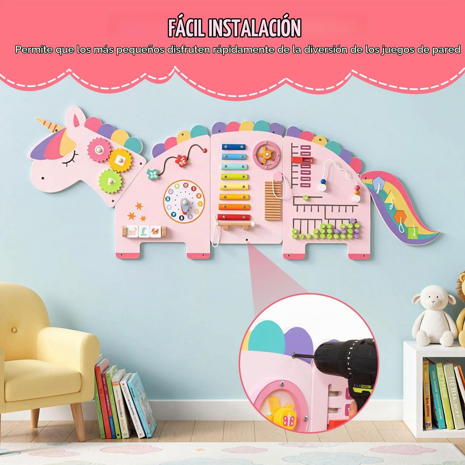 FANTASK Tabla de motricidad de Madera, Montessori Busy Board 11 en 1 con Bloques de xilófono ábaco para la promoción temprana, Juguete Educativo para el Desarrollo de la motricidad Fina para niños