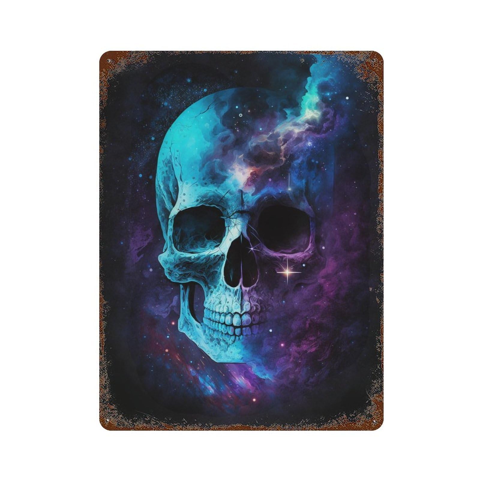 Garage Style Cosmic Skull Art Print-5 Distressed Metal Wall Sign 15.7"x11.8", Rustic Home Decor for Bar And Workshop