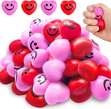 30 Pcs Heart Stress Balls,Mini 1.5Inch Smile Face Squeeze Stress Relief Heart Shaped Stress Ball for Valentine Toys,Gifts,Kids,Party Favors,Present Fillers,Classroom