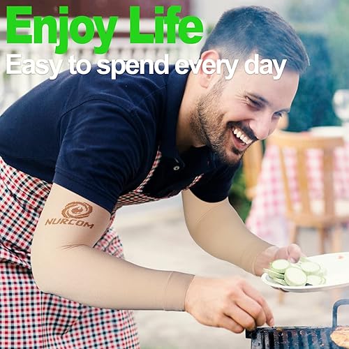 Miniatura 6 de NURCOM Manga de compresión médica para hombres y mujeres, paquete de 2, sin silicona, soporte de brazo completo suave de 20-30 mmHg para linfedema,