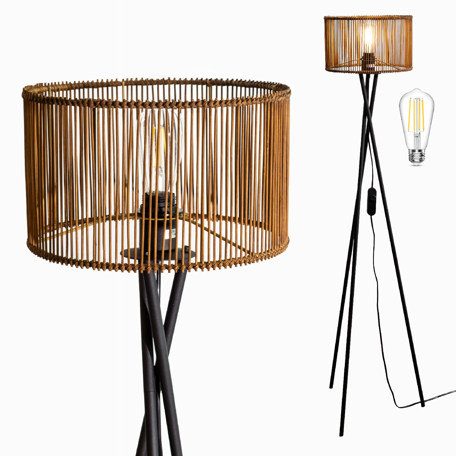 Lámpara de pie trípode estilo boho vintage regulable con bombilla LED 8