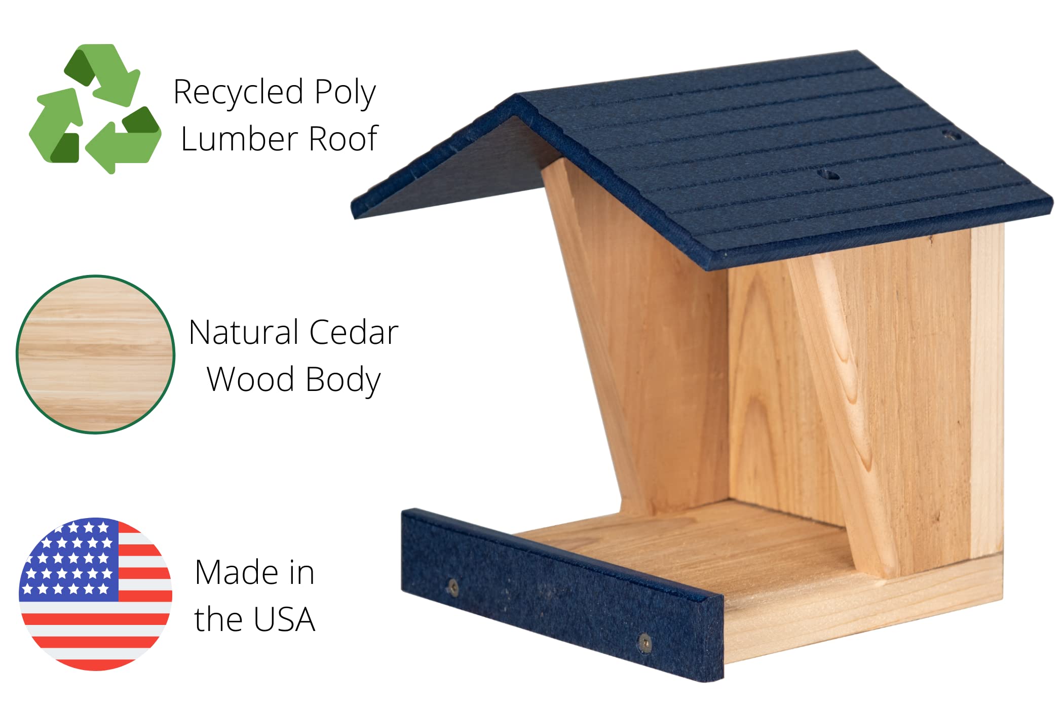 JCs Wildlife Modern Style Cedar Robin Roost with Poly Lumber Roof - Great for Robins, Phoebes, Doves and Swallows - Nesting and Roosting Platform (Blue)
