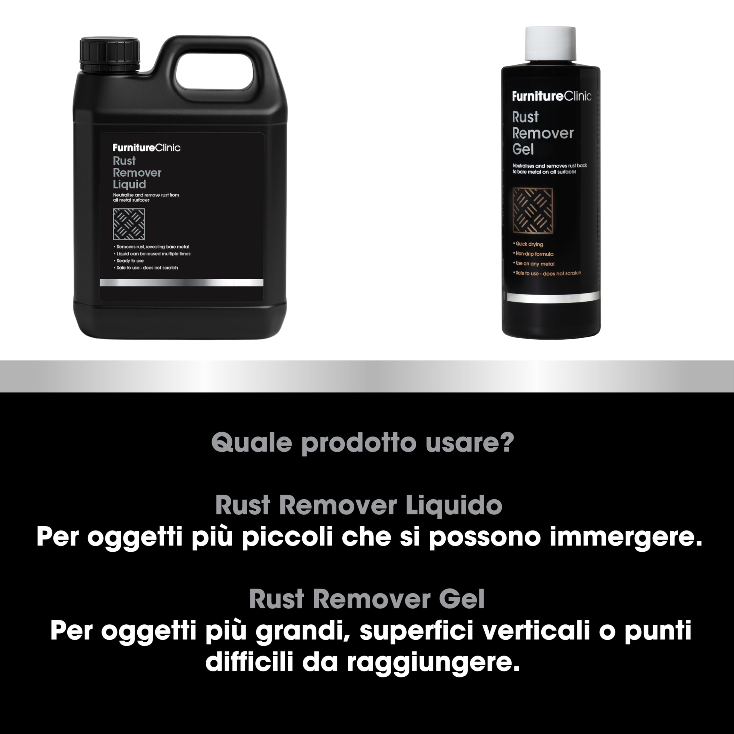 Furniture Clinic Rimozione ruggine per metallo – Liquido Dip Deruster – 1 litro – Trattamento efficace di rimozione, sicuro per tutti i metalli – facile da usare, soluzione resistente