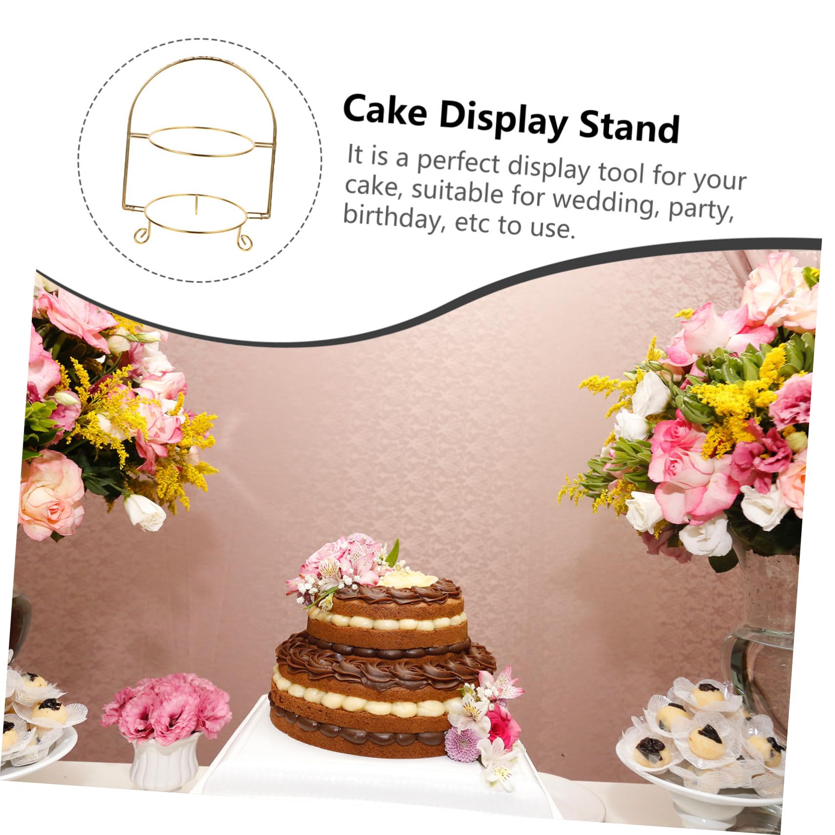 Supporto per Torte in Ferro a 2 Livelli Alzatina Dorata per Esposizione Dolci Matrimonio Festa Elegante