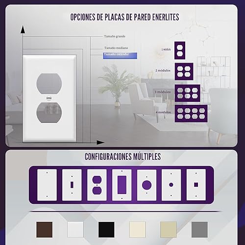 Miniatura 5 de ENERLITES - Kit de placas de pared doble, cubiertas de tomacorriente, tamaño estándar, 1 cuadrilla, 4.50 pulgadas x 2.76 pulgadas, policarbonato