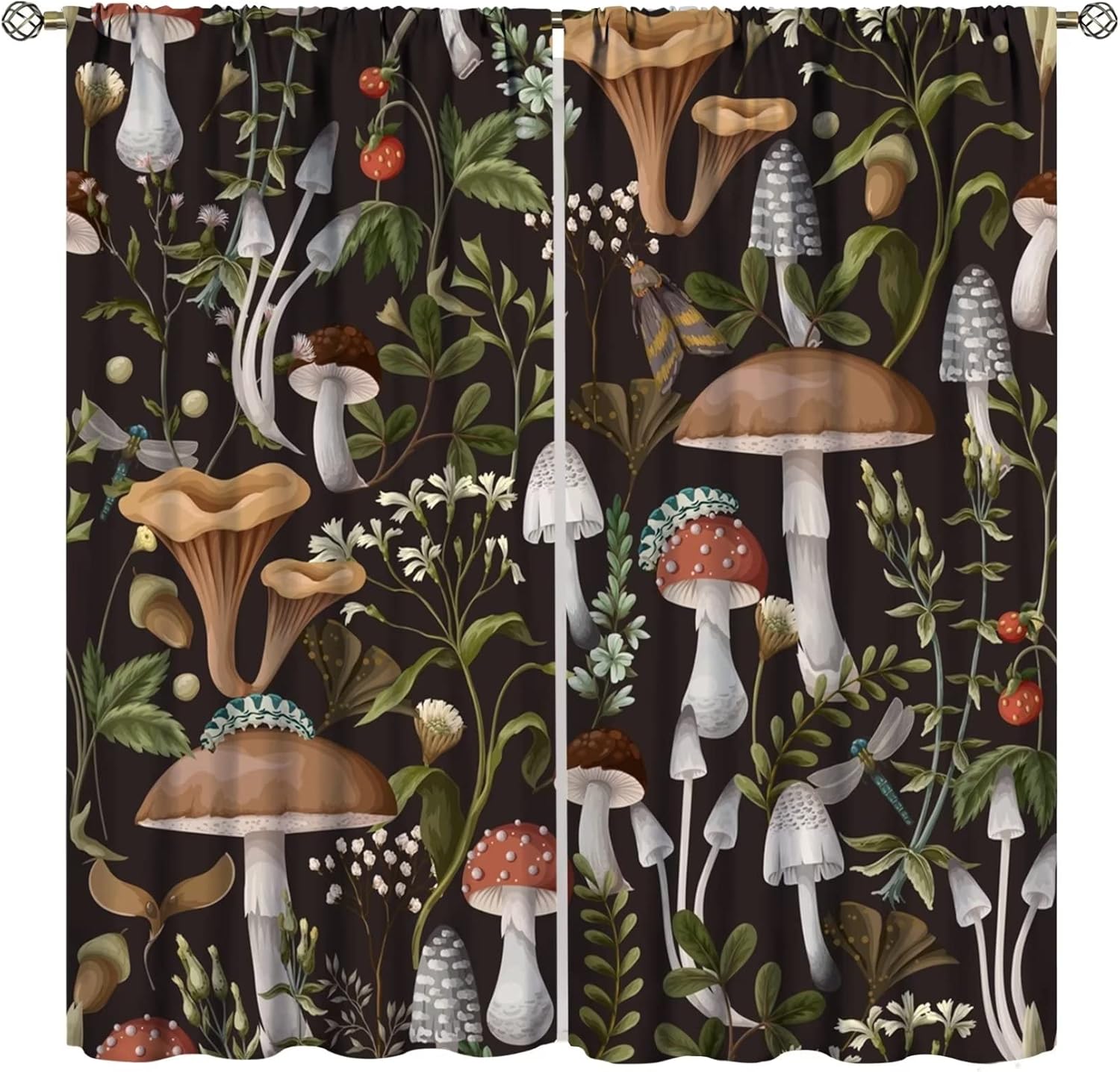 Amazon.com: Mushroom Curtains,Vintage Woodland Herb Insect Print ...