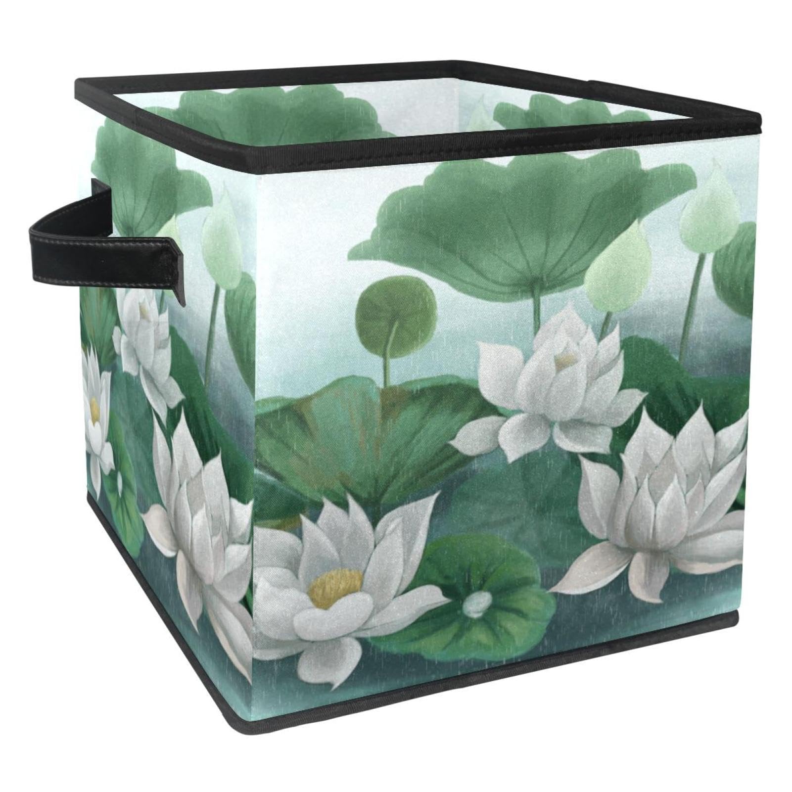 Boîte de rangement en tissu avec motif lotus élégant pour armoire