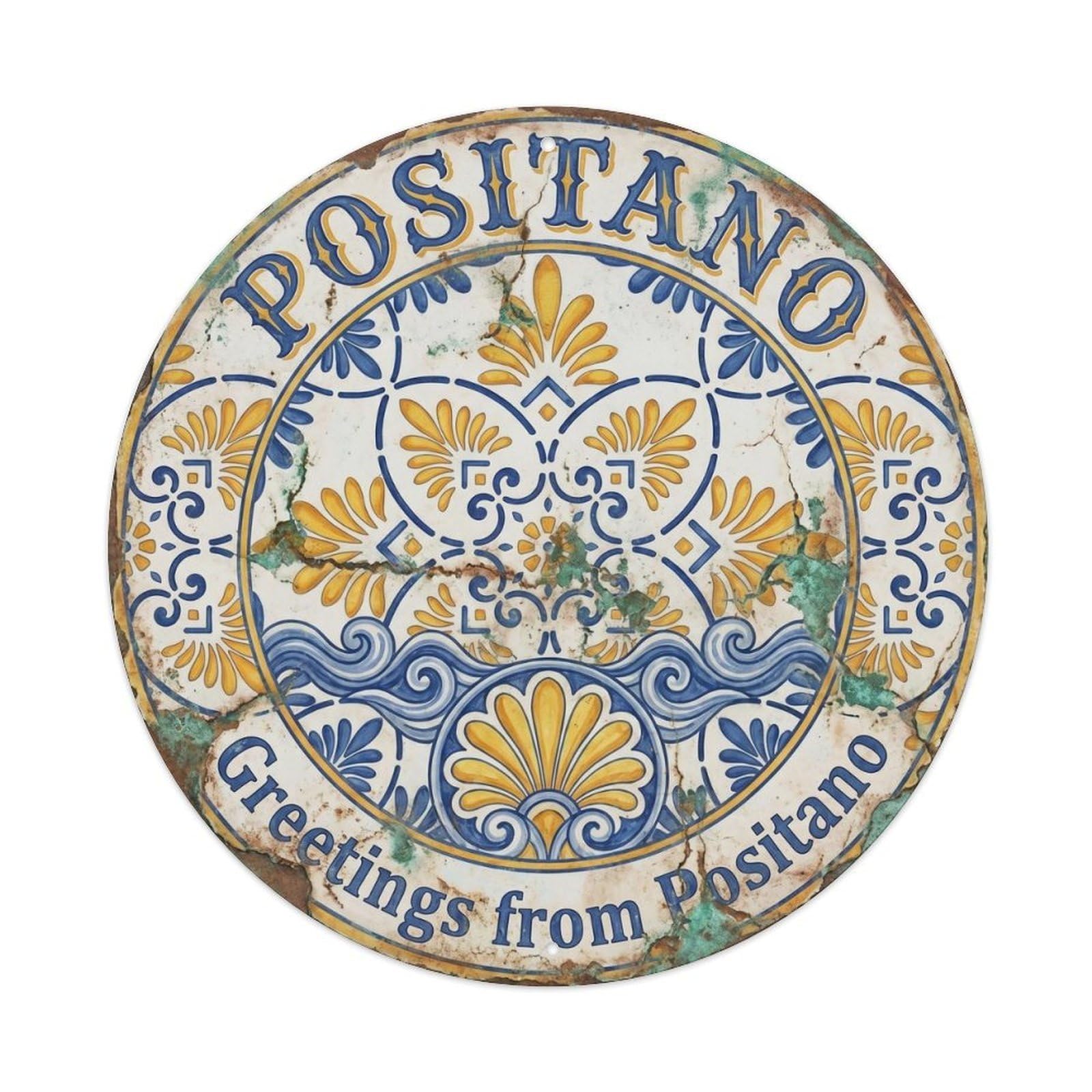 Vintage Travel Positano Italy Dreamer Metal Tin Sign Plaque Wall Decor for Cafe, Club, Garden Round Metal Poster 8x8Inch