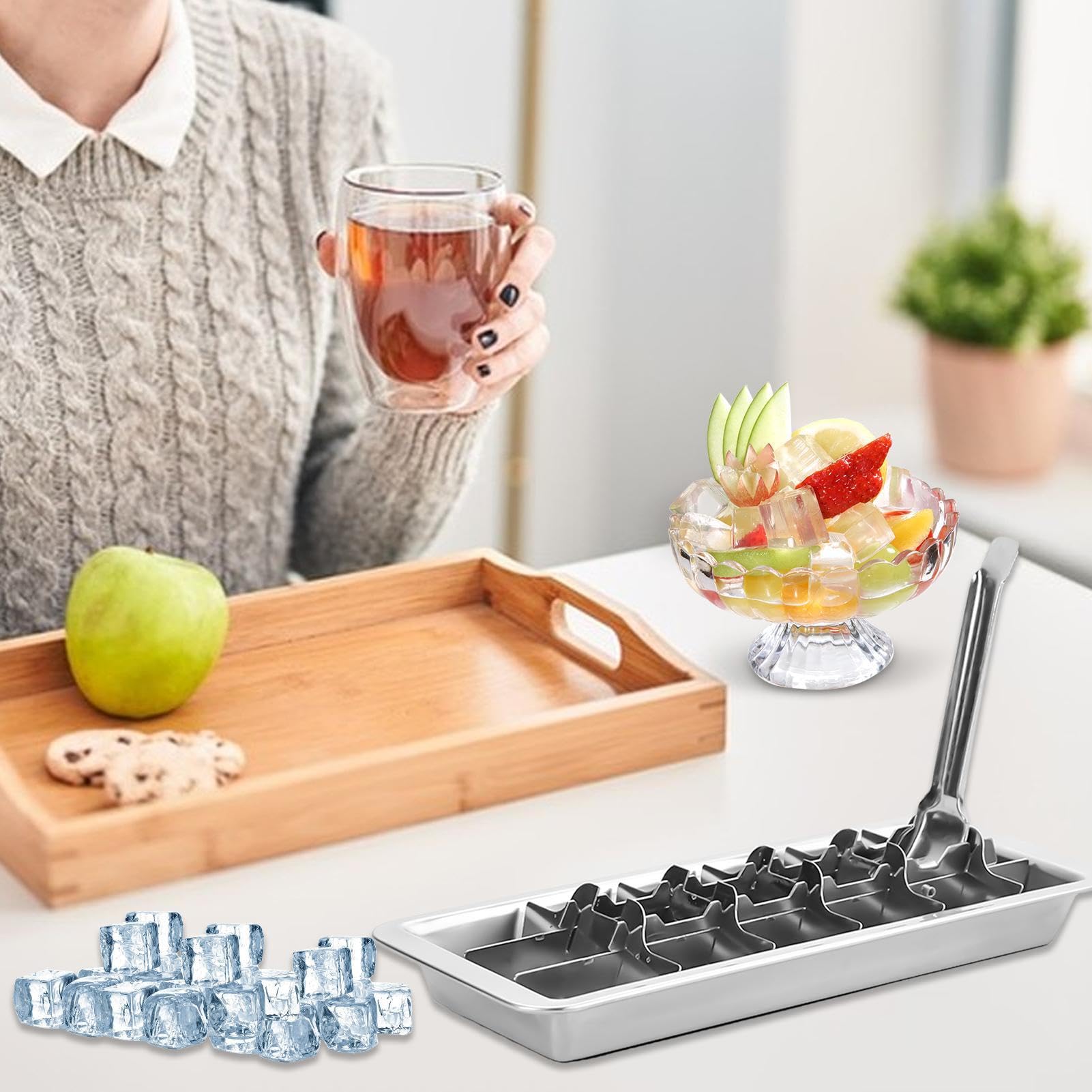 Eiswürfelbehälter – 18 Fächer (1 Stück) Griff mit zum einfachen Lösen | Schmelzschneemaschine, DIY, abnehmbare Form für Tiefkühlkost, Zubereitung von gekühlten Getränken D