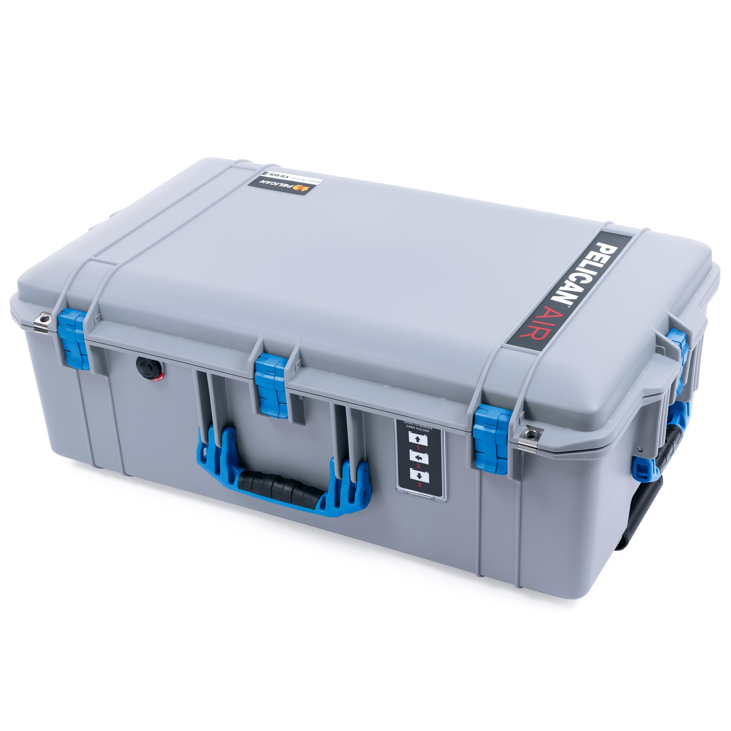 Pelican 1595 Case by ColorCase - Silver - Large Sized Waterproof Case with Grey Padded Dividers & Convoluted Lid Foam - Blue Handles & Latches