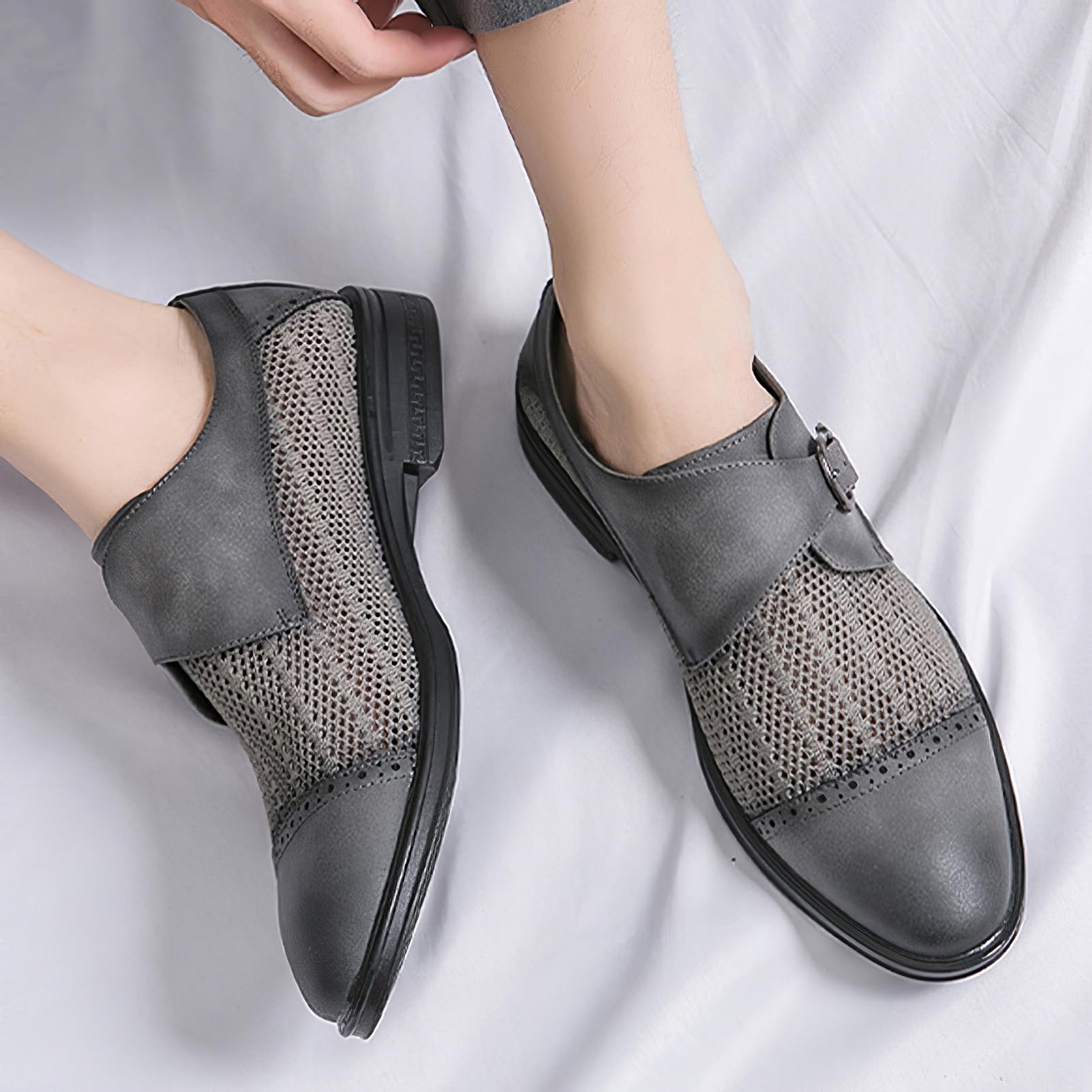 ANUFER Uomo Incavato Estate Scarpe da Sera Bello Singolo Fibbia del Monaco Scarpe da Lavoro