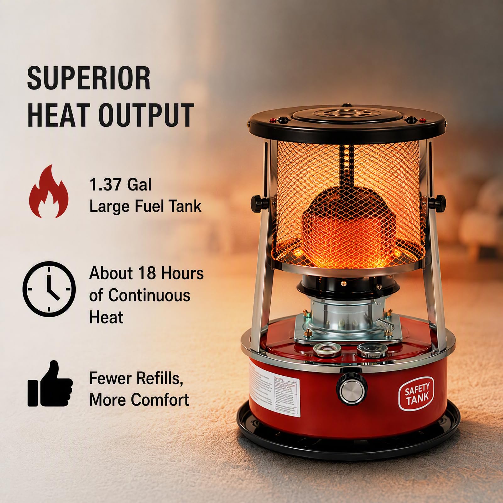 Chauffage au pétrole 8000 BTU, 5,2 l, pour intérieur