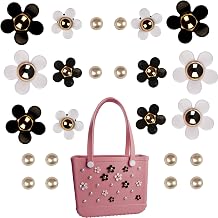 24Pcs Flower & Pearl Charms Set for Bogg Bag | Flower Theme | Compatible with Most Rubber Beach Bags | Personalized | DIY | Resin Material