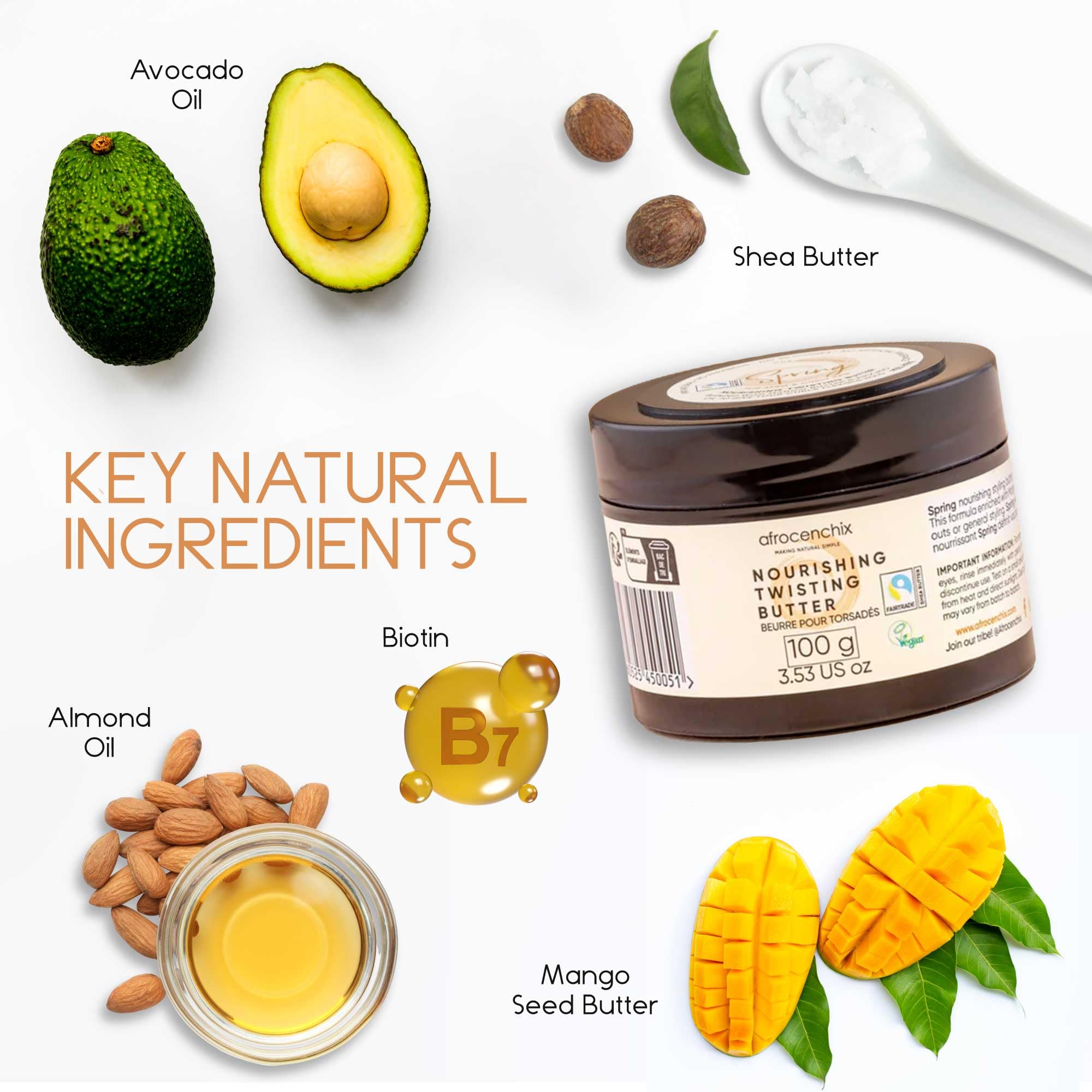 Afrocenchix Spring Moisturising Hair Butter, with Mango Butter, Shea Butter & Avocado Oil extracts to Smooth Frizz, Add Shine - Image 2