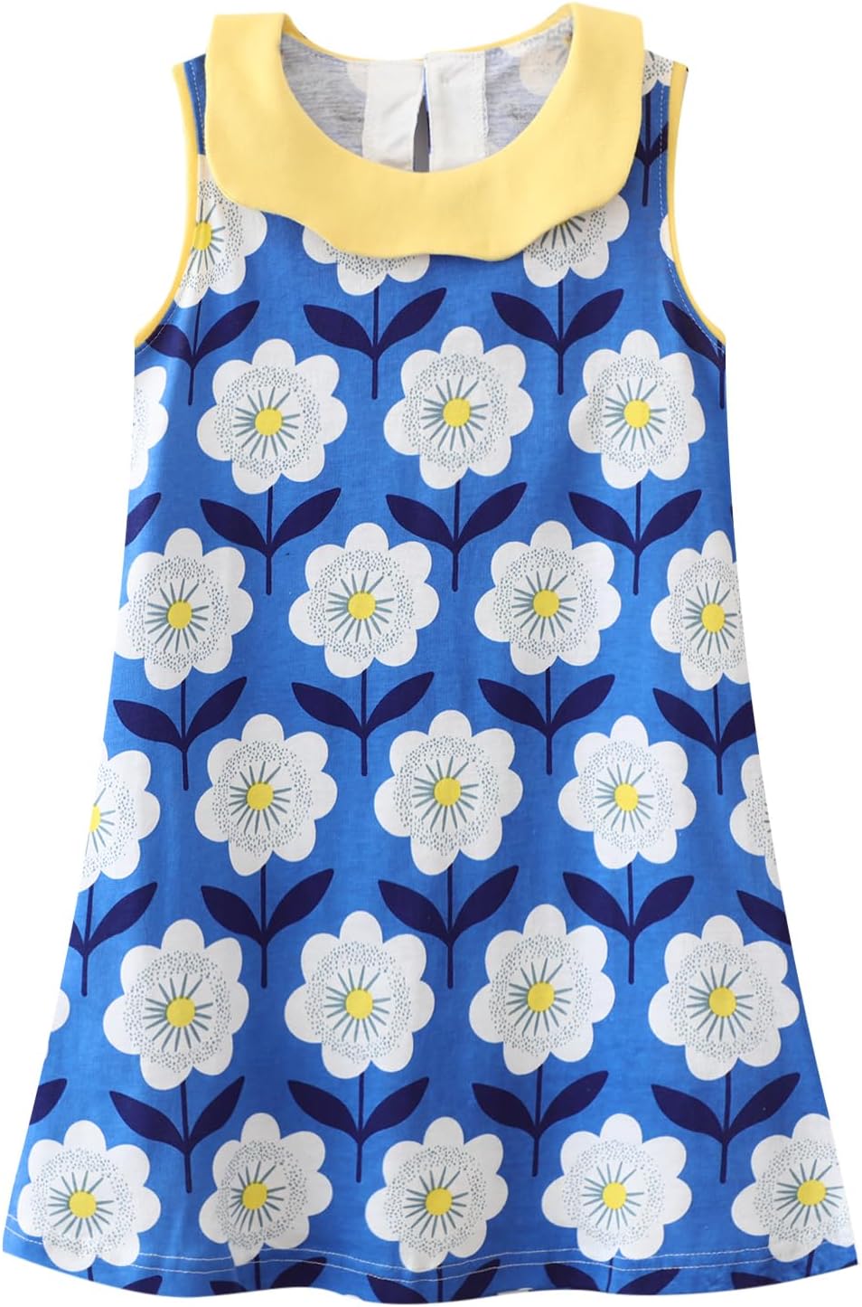 HILEELANG Little Girls Cotton Dress Sleeveless Casual Summer Sundress Flower Printed Jumper Skirt