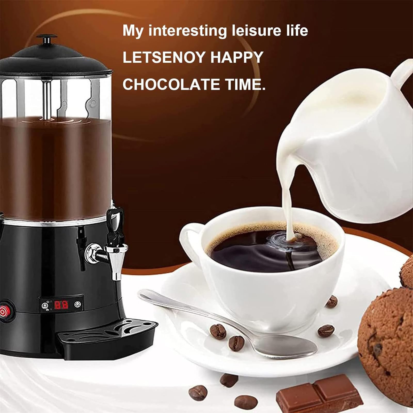 Distributeur De Chocolat Chaud Commercial 10L – Machine à Boissons Chaudes, Acier Inox, Puissance 400W