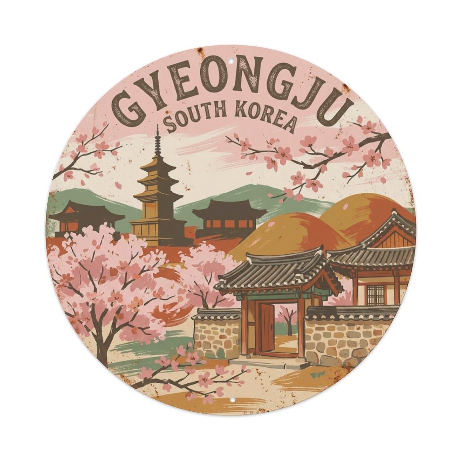 Este 8X8inch Style South Korea Vintage Travel Gyeongju Metal Tin Sign