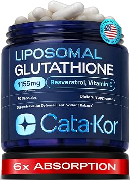 Cata-Kor Liposomal Glutathione 1000mg Ultra High Absorption with Resveratrol, Vitamin C, Selenium & Vitamin B2 Antioxidant Support for Immune Support & Healthy Aging 60 Count Pack of 1