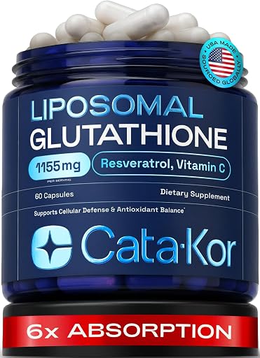 Cata-Kor Liposomal Glutathione 1000mg – Ultra High Absorption with Resveratrol, Vitamin C, Selenium & Vitamin B2 – Antioxidant Support for Immune Support & Healthy Aging – (60 Count (Pack of 1))