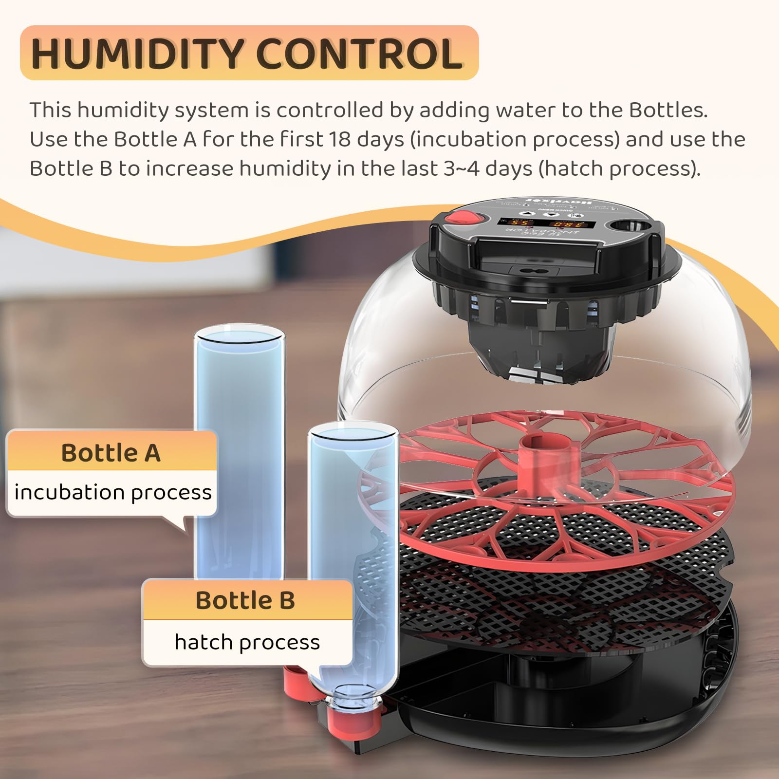 12 incubatrici per uova da cova con rotazione automatica delle uova, controllo dell'umidità da bottiglie, incubatrici per pollo, anatre, quaglie e altre uova di pollame, vista a 360° con