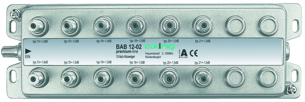 Axing BAB 12-02 - Derivador Acoplador direccional de señal TV con conector de F para TDT radio CATV televisión por cable, 12 salidas (5-1006 MHz)