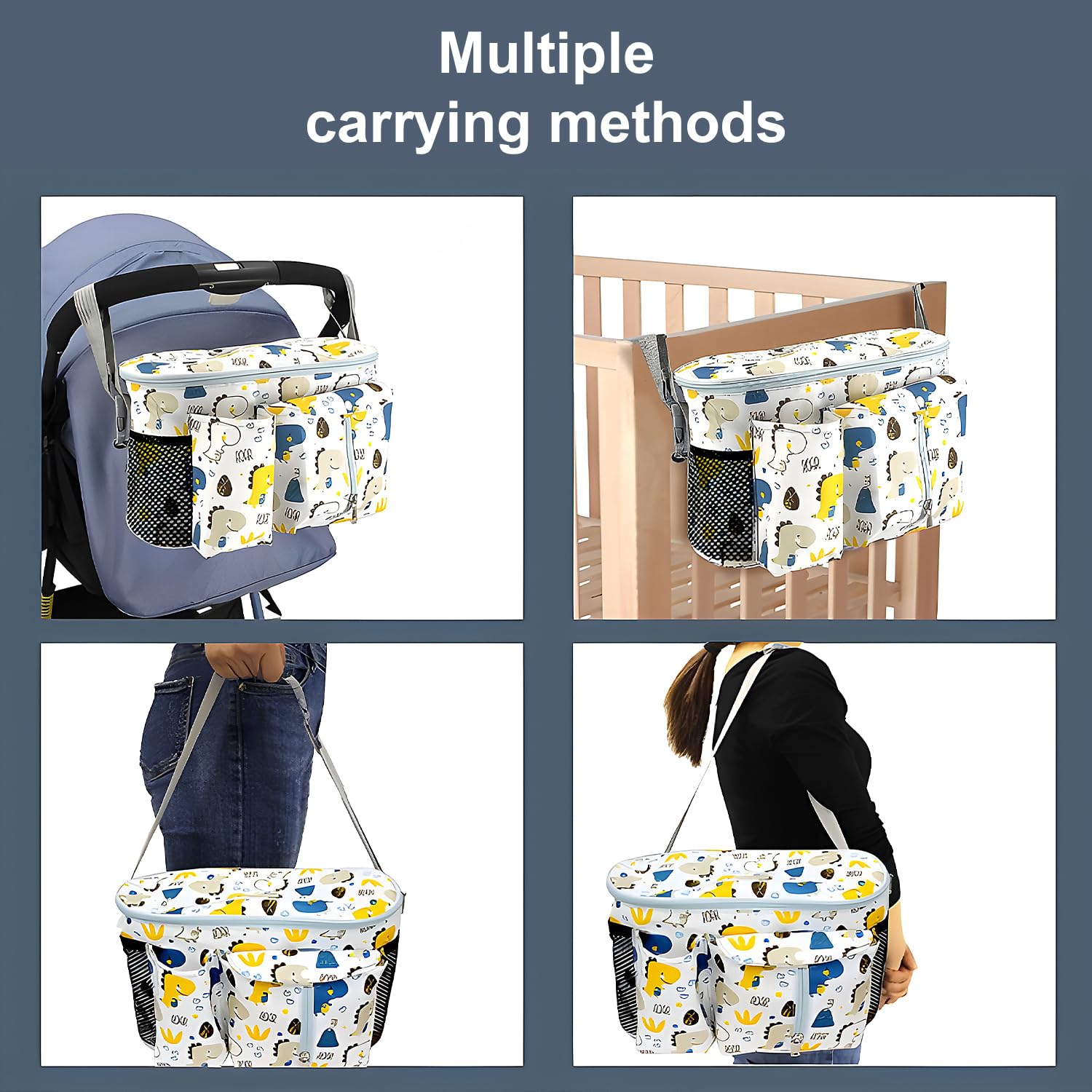 Organizador de Cochecito,Bolsa Universal para Cochecito,Bolso Carro Bebe,Con Bandolera Ajustable,Para llevar Pañales Vasos de Agua Juguetes Bebés y Aperitivos